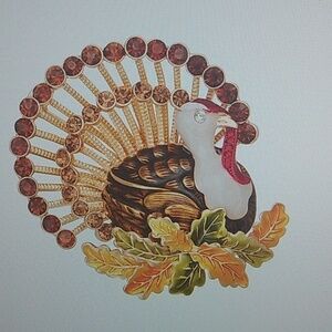* CLEARANCE * Napier Gold and Red Turkey Brooch with Green Accents